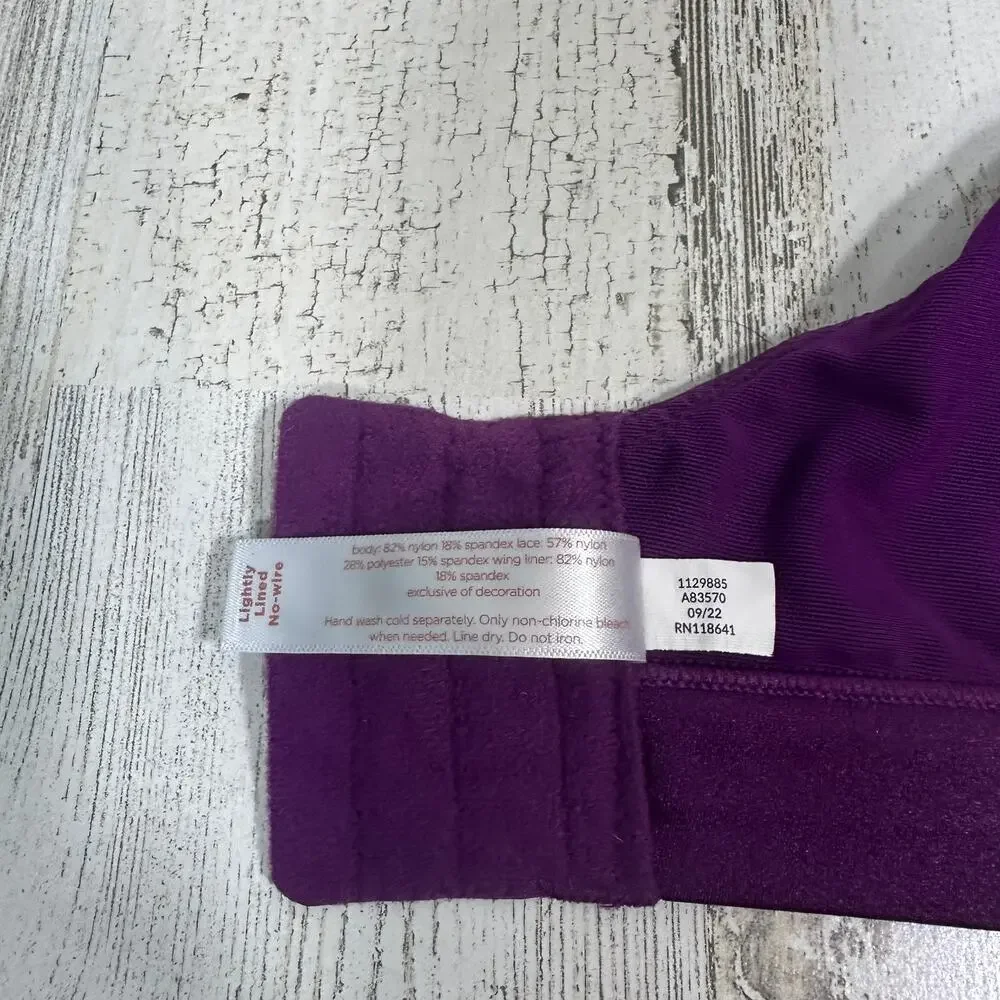 Cacique 42H Plum No-Wire Bra MSRP $50 Comfort Bliss Lightly Lined